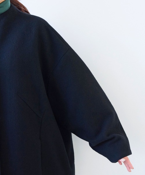 yuni ノーカラーコート コート ウールsuper100 middle length cocoon