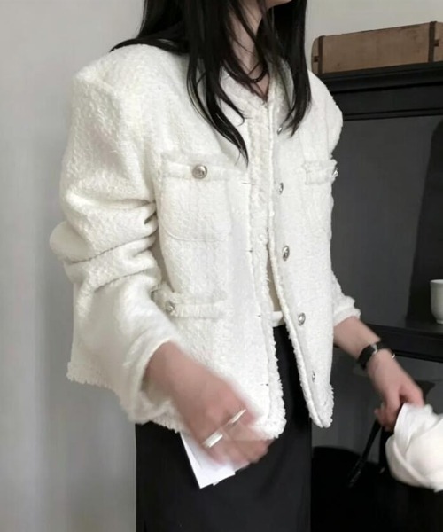 コート アウター フリンジ ツイード ジャケット レディース : ZOZOTOWN