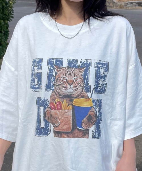 CRB tシャツ 半袖 キャットプリントビッグTシャツ レディース