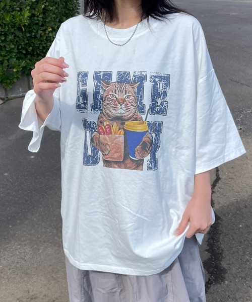 CRB tシャツ 半袖 キャットプリントビッグTシャツ レディース