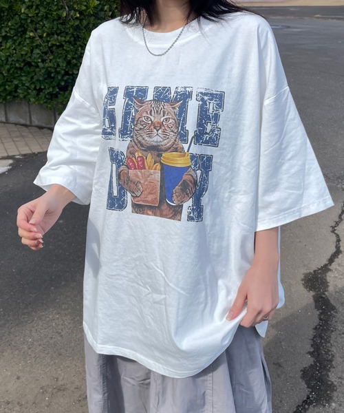 CRB tシャツ 半袖 キャットプリントビッグTシャツ レディース