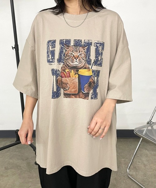 CRB tシャツ 半袖 キャットプリントビッグTシャツ レディース