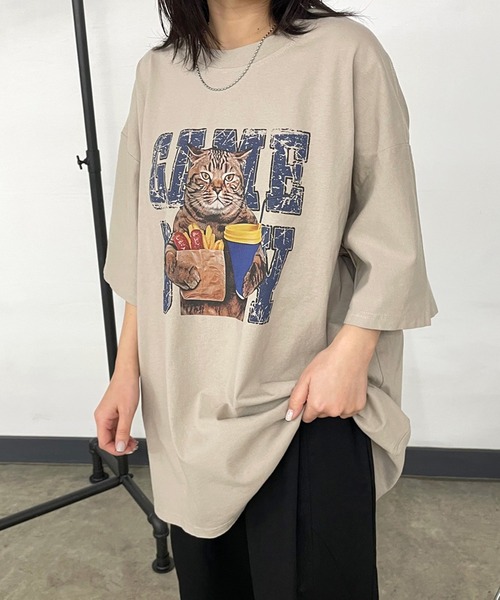CRB tシャツ 半袖 キャットプリントビッグTシャツ レディース