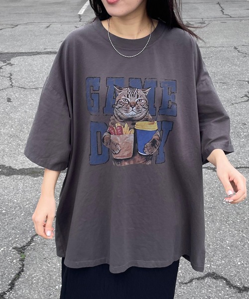 CRB tシャツ 半袖 キャットプリントビッグTシャツ レディース