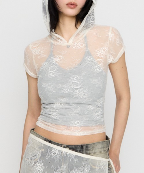 LAGUA GEM（ラグアジェム） パーカー MESH LACE HOODIE トップス 