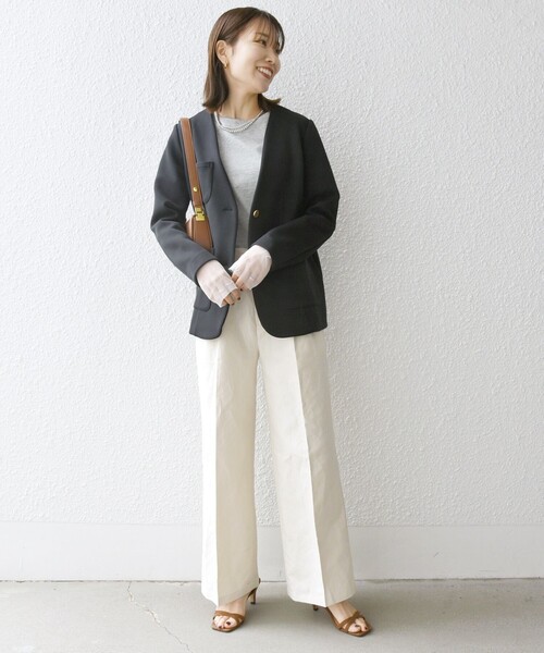 「SHIPS any」 ノーカラージャケット ONE SIZE ネイビー レディース_画像3