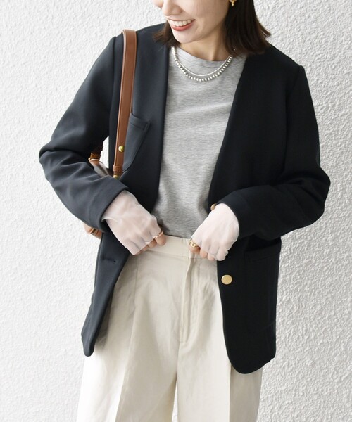 「SHIPS any」 ノーカラージャケット ONE SIZE ネイビー レディース_画像7