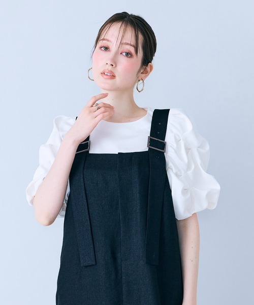 tシャツ タックボリュームスリーブカットソー レディースの画像