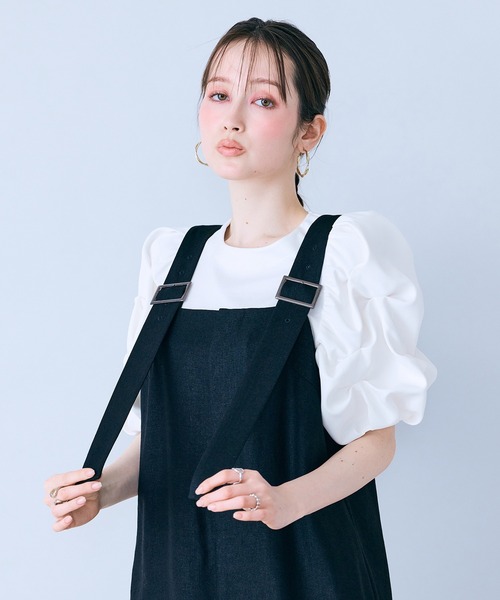 tシャツ タックボリュームスリーブカットソー レディースの画像