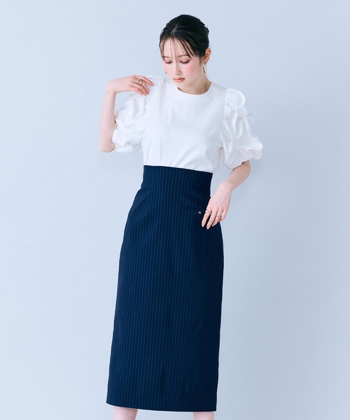 tシャツ タックボリュームスリーブカットソー レディースの画像