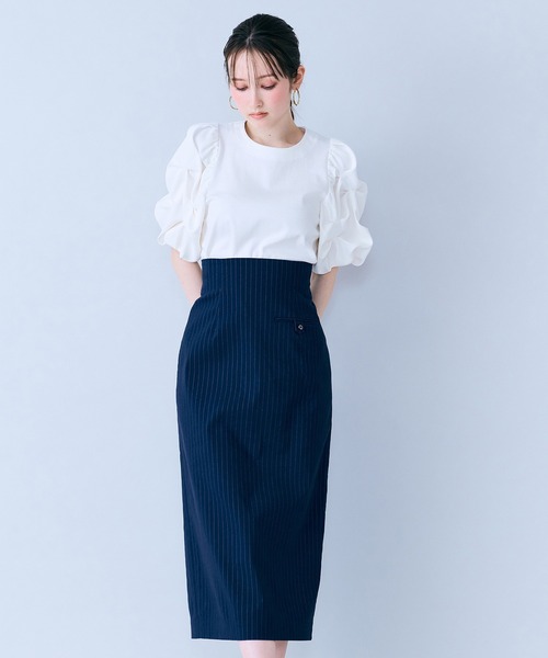 tシャツ タックボリュームスリーブカットソー レディースの画像