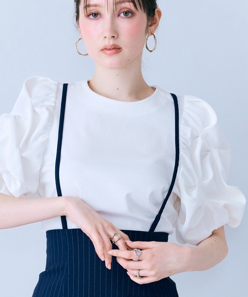 tシャツ タックボリュームスリーブカットソー レディースの画像