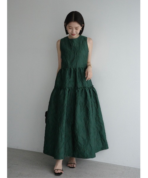 ＼anuans❤︎早い者勝ち／ 美品 コルセットデザインワンピース カーキ anuans（アニュアンス） ワンピース ジャガードギャザーワンピース