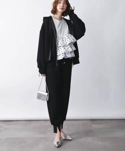 「PICCIN PERLA」 ジップアップパーカー M ブラック レディース_画像6