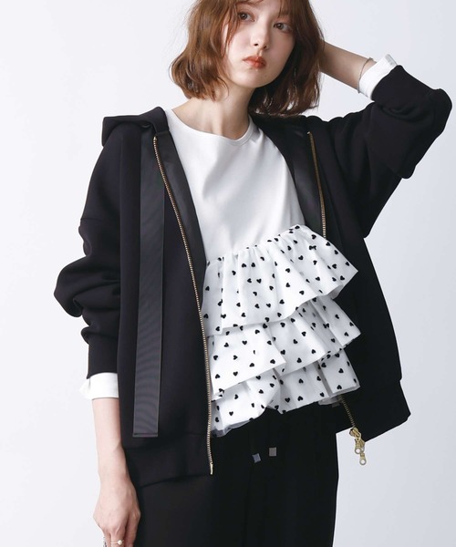 「PICCIN PERLA」 ジップアップパーカー M ブラック レディース_画像7