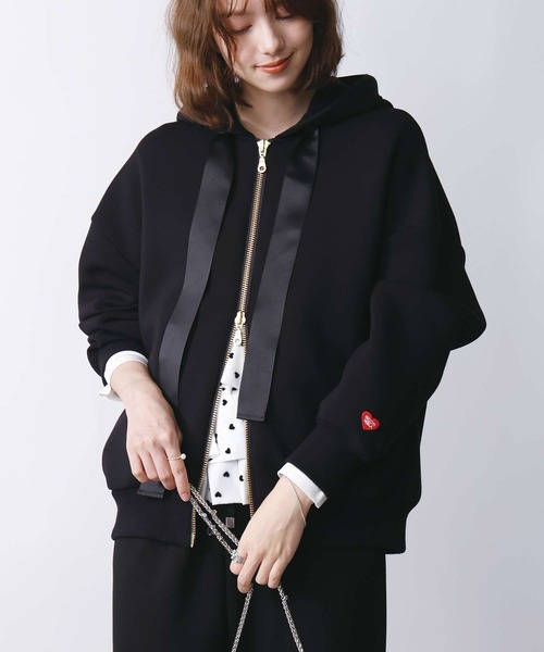 「PICCIN PERLA」 ジップアップパーカー M ブラック レディース_画像9