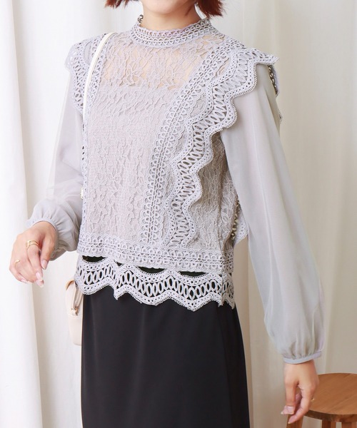 libelle more ブラウス シャツ レースシフォンチュールブラウス