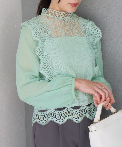 libelle more ブラウス シャツ レースシフォンチュールブラウス