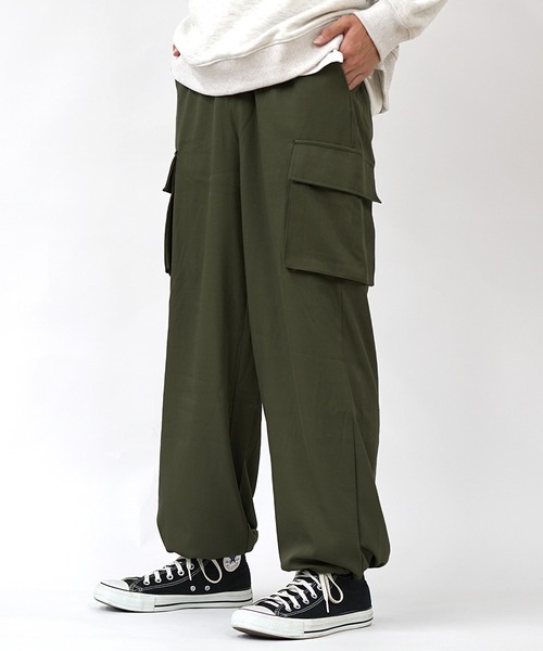 coco 未使用品 マイノリティコレクション Minority Collection メンズ パンツ 2(L) 赤×グレー ジャージ素材 MinoriTY カーゴパンツ 「MinoriTY」とろみ素材落ち感ワイド