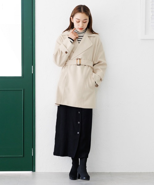 【新品タグ付き】mysty woman スタンドラグランWコート　M 白 mysty woman スカート サスツキ前ボタンスカート 978452