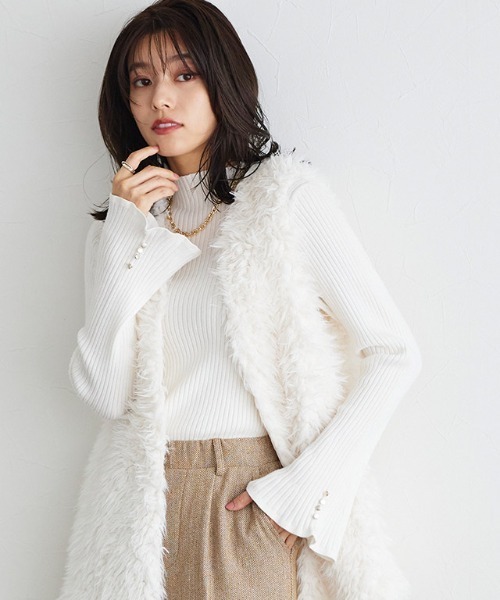 ANAYI38白フード付きニット Pierrot（ピエロ） ニット セーター 2wayフレアスリーブニット