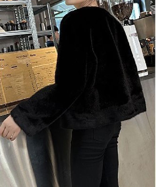カーディガン 薄綿入りノーカラーフェイクファージャケット　ドレスボレロ レディース Ritomo De Ricco カーディガン 薄綿入りノーカラーフェイク