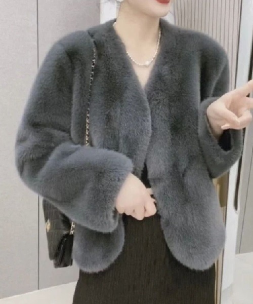 カーディガン 薄綿入りノーカラーフェイクファージャケット　ドレスボレロ レディース Ritomo De Ricco カーディガン 薄綿入りノーカラーフェイク