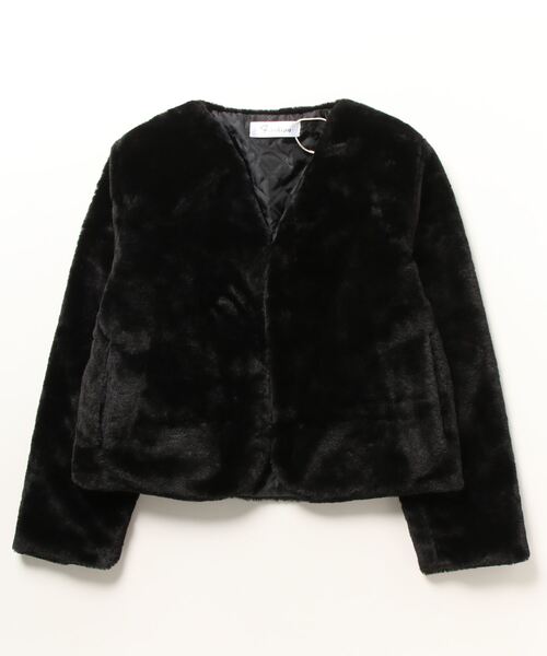 ❤️TO BE CHIC ❤️フェイクファーコンビ ボレロ　カーディガン新品未使用 Ritomo De Ricco カーディガン 薄綿入りノーカラーフェイクファー