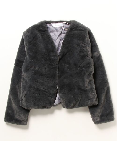 カーディガン 薄綿入りノーカラーフェイクファージャケット　ドレスボレロ レディース Ritomo De Ricco カーディガン 薄綿入りノーカラーフェイク