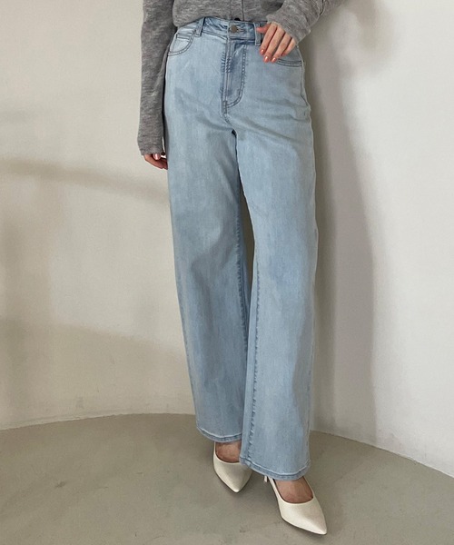 新品UNFILOアイスブルー カーブワイドデニムパンツ Sサイズ UNFILO ジーンズ デニム デニムパンツ 「丈長めサイズあり！」撥