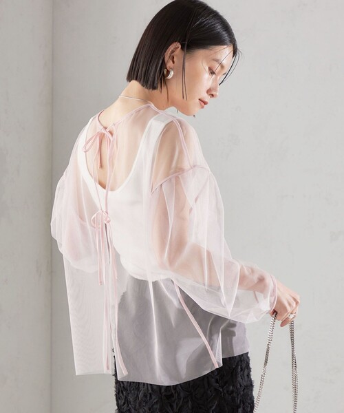 シャツ/ブラウス(長袖/七分) HOWDY sheer blouse. SHIPS（シップス） ブラウス シャツ 「手洗い可能」ソフト チュール 袖