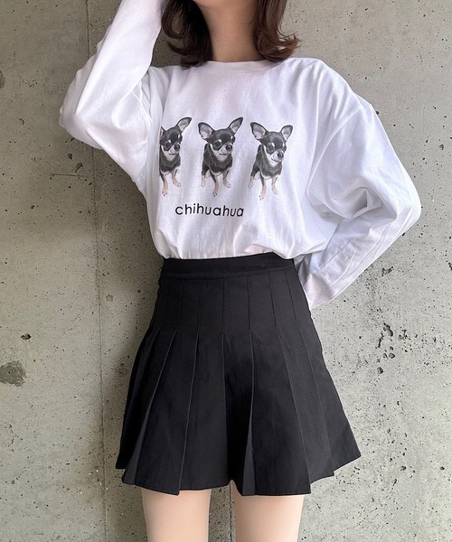 プリントスター レディース ティシャツ トップス カットソー Tシャツ 黒 犬 tシャツ 犬プリントロングTシャツ レディース : ZOZOTOWN Yahoo!店