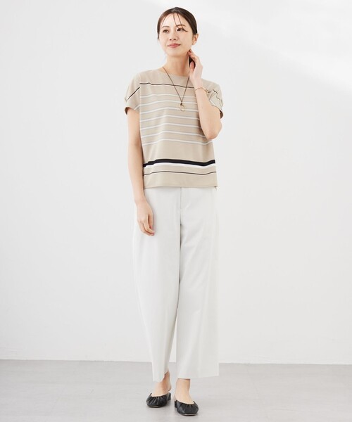 tシャツ パネルボーダー フレンチスリーブ カットソー
