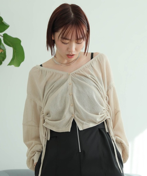 カーディガン シャーリングシアーニットカーディガン レディース