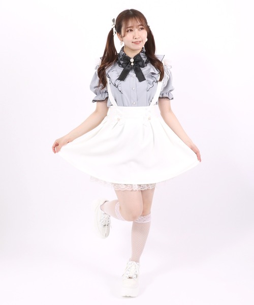 ブラウス シャツ 肩開きフリルリボンブラウス レディース/量産型女子 