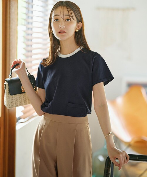 レディースセーター ニット 半袖 Mサイズ 組曲（KUMIKYOKU） ニット セーター ポケット付き 半袖ニット