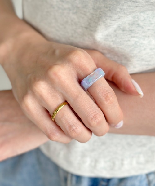 アクリル水リング指輪Acryl ring handmade used Acrylic Resin Ring Chunky Domed, Transparent Satin / Matte
