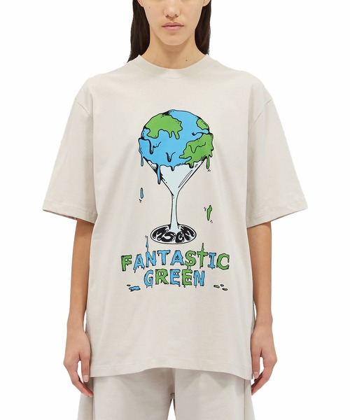 ★MSGM★ファンタスティック グリーン スタジオ フード Tシャツ MSGM“地球やリンゴ”のグラフィック入りTシャツやパーカー