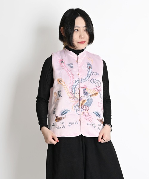 marai（マーライ） ベスト ジレ チャイナ柄 総柄ベスト 刺繍