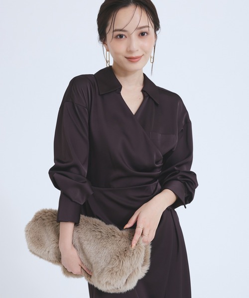 美品　anuans ラップストレートシャツワンピース （NAVY） アニュアンス anuans ラップストレートシャツワンピース （NAVY