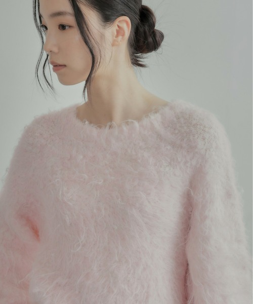 olu. ミックスジャギーニットプルオーバー　ピンク Olu. ニット セーター ミックスシャギーニットプルオーバー