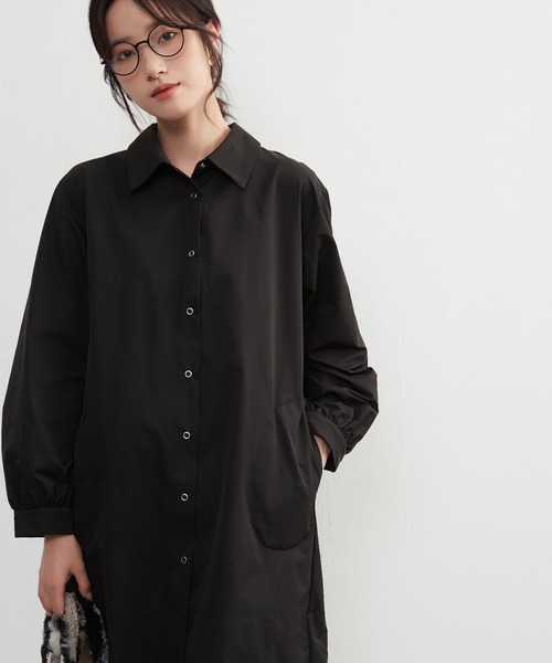 ブラウス シャツ 後タック長袖チュニックシャツジャケット レディース