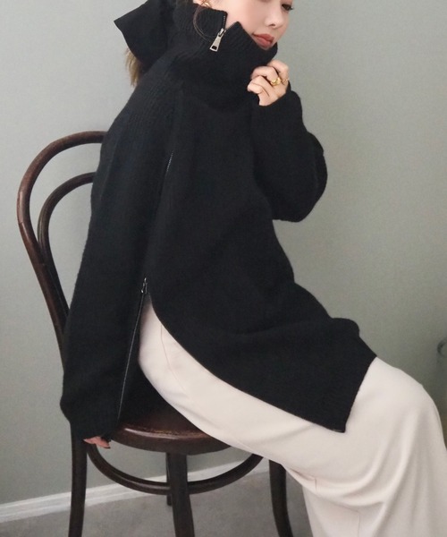 ニット セーター turtleneck double zip knit top /タートルネック ダブルジップ ニット トップス レディース