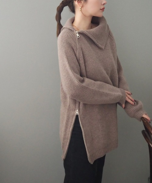 ニット セーター turtleneck double zip knit top /タートルネック