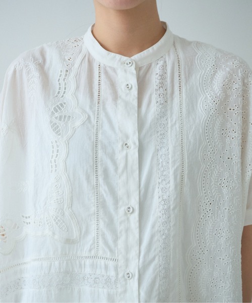 yuni ブラウス シャツ カットワーク刺繍 スクエアブラウス