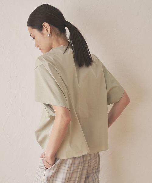 tシャツ クルーネック切替半袖トップス-手洗い可- レディース Audrey and John Wad tシャツ クルーネック切替半袖トップス