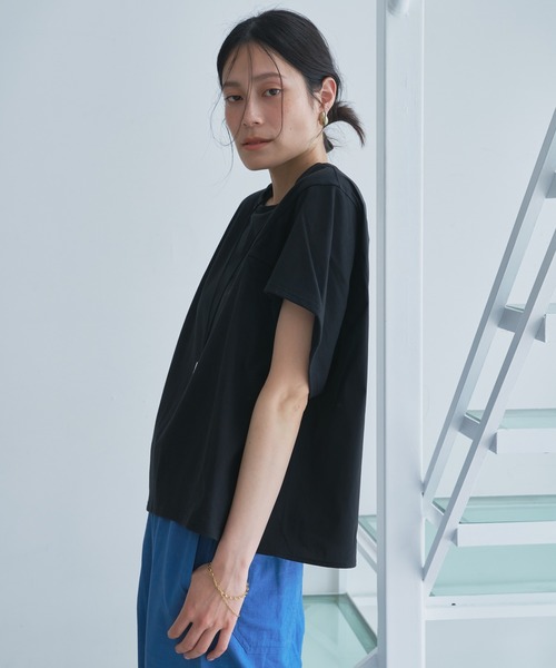 Audrey and John Wad tシャツ クルーネック切替半袖トップス