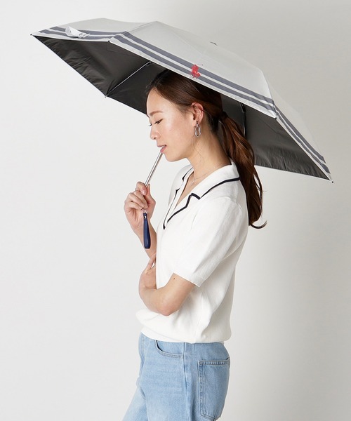 1回使用 美品 ポロ・ラルフローレン 折りたたみ傘 晴雨兼用 日傘 黒白ボーダー POLO RALPH LAUREN 折りたたみ日傘 ポロラルフローレン USED美品