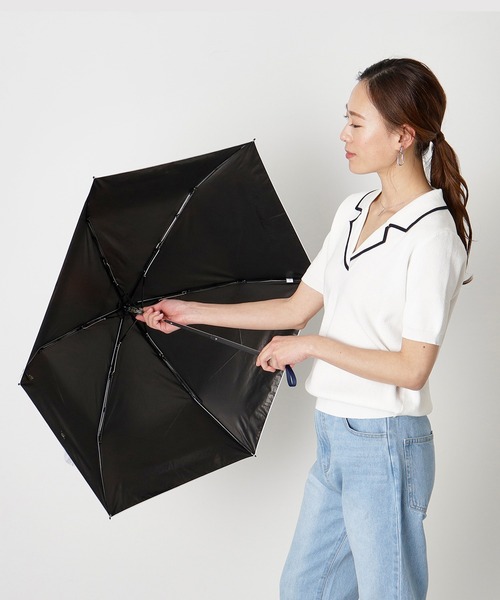 1回使用 美品 ポロ・ラルフローレン 折りたたみ傘 晴雨兼用 日傘 黒白ボーダー POLO RALPH LAUREN 折りたたみ傘 晴雨兼用折りたたみ日傘 ワン