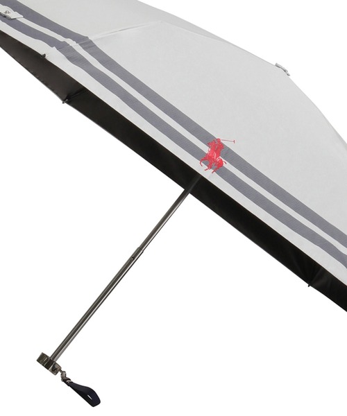 1回使用 美品 ポロ・ラルフローレン 折りたたみ傘 晴雨兼用 日傘 黒白ボーダー 晴雨兼用折りたたみ日傘】ポロ ラルフ ローレン (POLO RALPH
